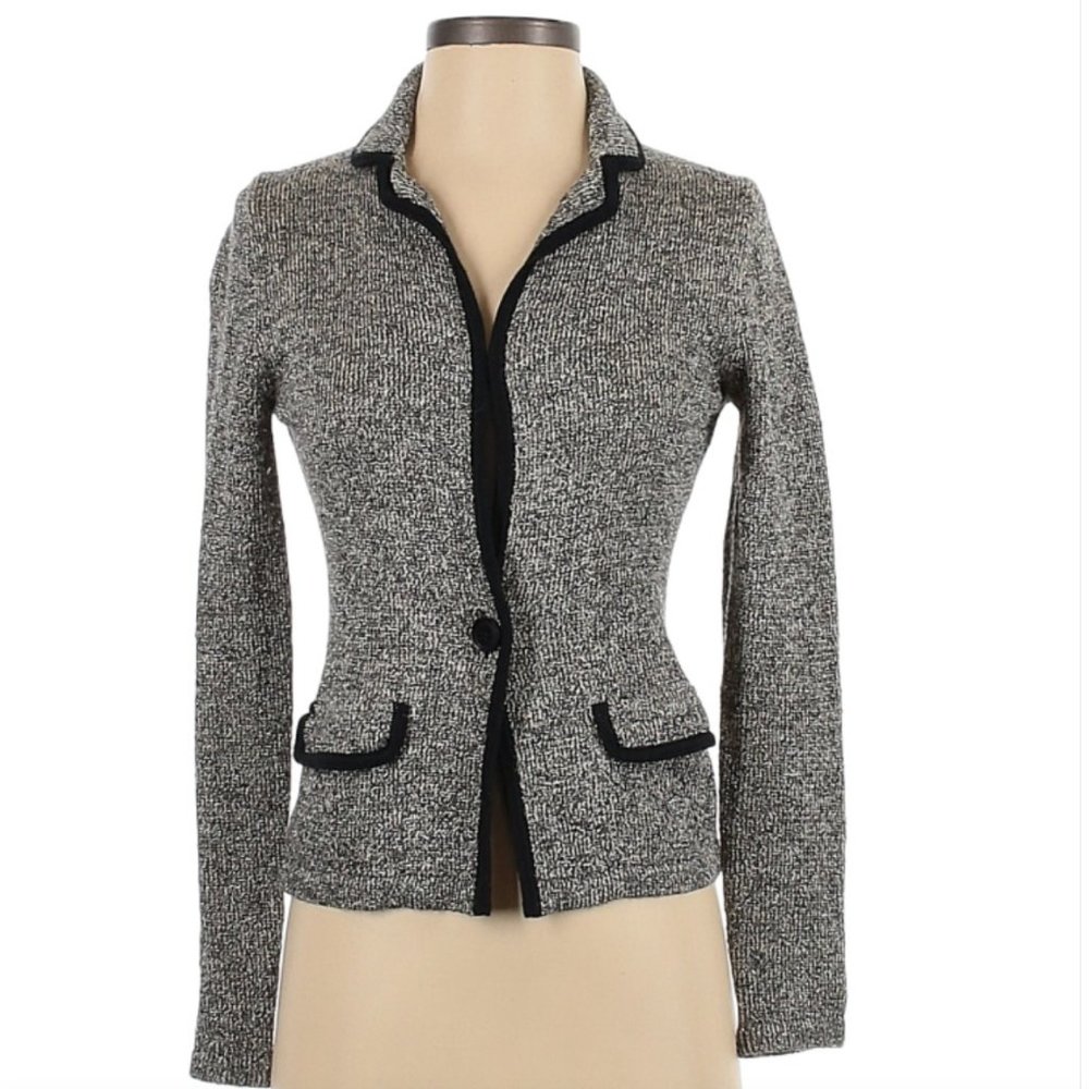 Banana Republic - Metallic Silver Cardigan Blazer with Black Piping - Sz. XSP
